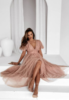 Tiulowa sukienka maxi Creative Celebrations pudrowy róż