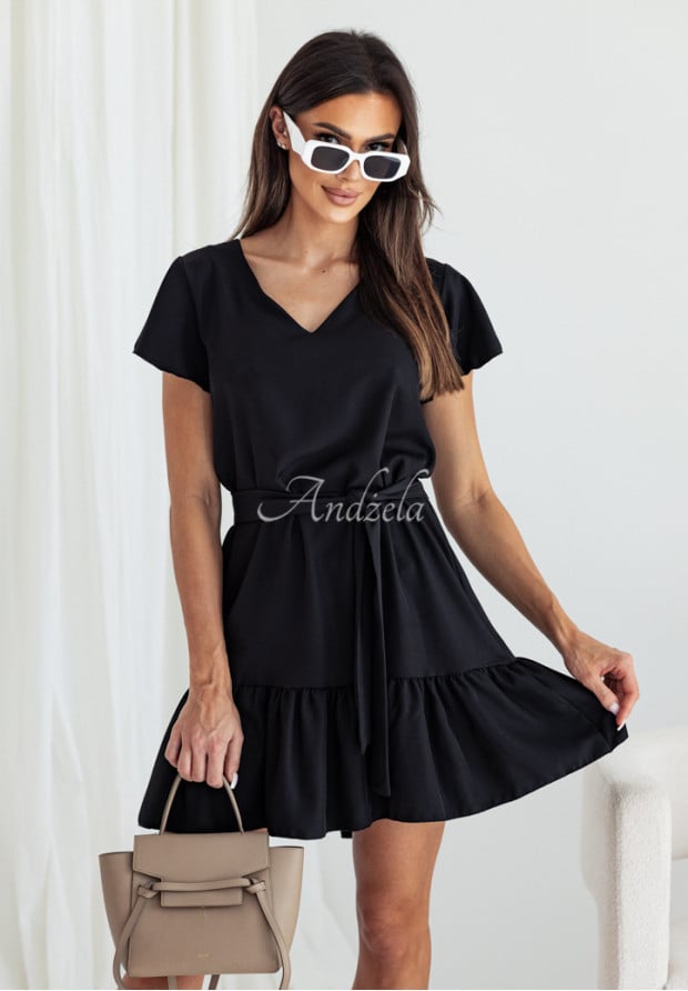 Sukienka z falbankami i paskiem Dreamy Designs czarna