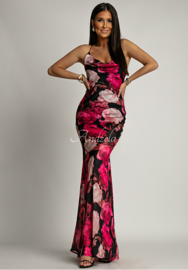 Kwiecista sukienka maxi na ramiączkach La Milla Savage Shimmer czarno-różowa