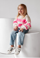 Children's oversize striped sweater Cute Duo white and pink