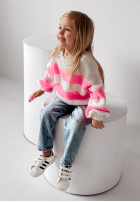 Dziecięcy Jumper oversize w paski Cute Duo biało-in pink
