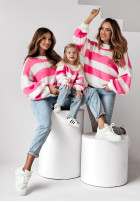 Sweter oversize w paski Cute Duo biało-różowy