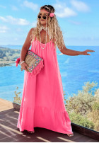 Muślinowa sukienka na ramiączkach maxi Aloha Beaches różowa