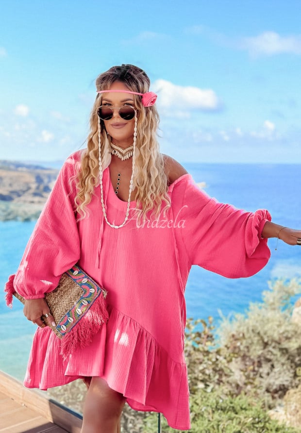 Muślinowa sukienka oversize Aloha Beaches różowa