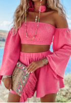 Krótka muślinowa bluzka hiszpanka Aloha Beaches różowa