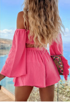 Krótka muślinowa bluzka hiszpanka Aloha Beaches różowa