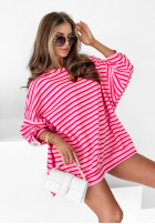 Bluza oversize w paski Active Queens różowo-czerwona