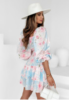 Sukienka hiszpanka w kwiaty Enchanted Blooms błękitno-różowa