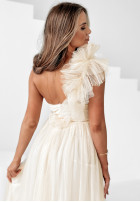 Asymetryczna tiulowa sukienka maxi Elegant Tonic jasnobeżowa