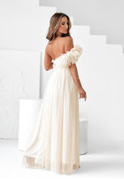 Asymetryczna tiulowa sukienka maxi Elegant Tonic jasnobeżowa