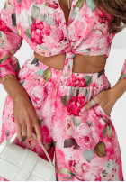 Komplet spodnie wide leg i koszula w kwiaty Adventure Attire różowy