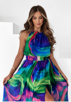 Wzorzysta sukienka maxi Tropical Born zielono-kobaltowa