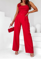 Elegancki komplet spodnie wide leg i top Femme Rossita czerwony