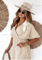 Muślinowa sukienka z rozcięciem Isadora beżowa