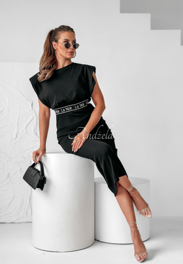Prążkowany komplet sukienka i bluzka Basic Beauty czarny