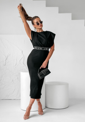 Prążkowany komplet sukienka i bluzka Basic Beauty czarny