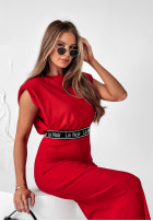 Prążkowany komplet sukienka i bluzka Basic Beauty czerwony