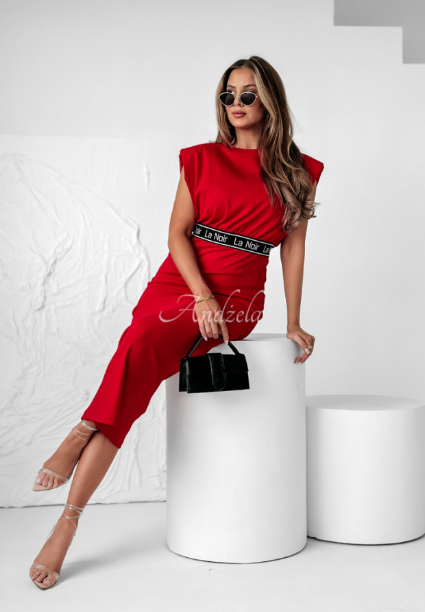 Prążkowany komplet sukienka i bluzka Basic Beauty czerwony
