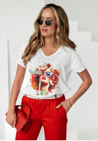 T-shirt z nadrukiem Cool & Lucky biały