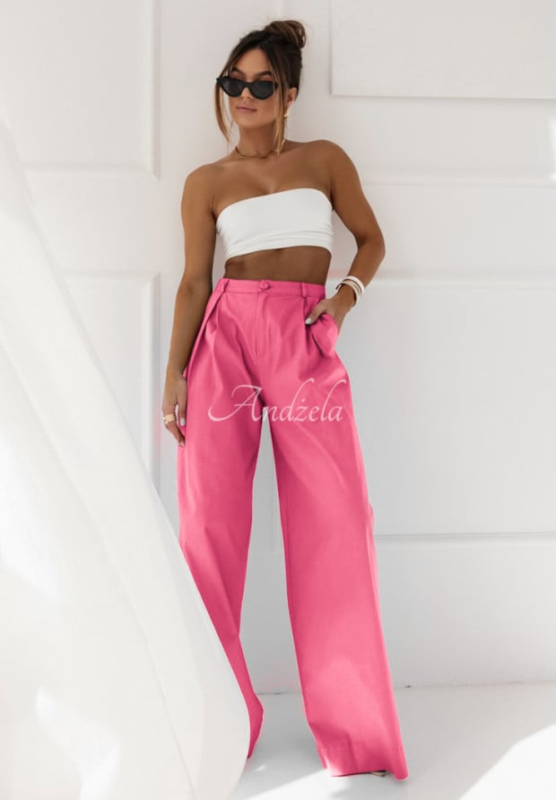 Eleganckie spodnie wide leg Cocomore Charming Personality różowe