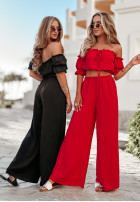 Komplet bluzka hiszpanka i spodnie wide leg Sublime Waves czarny