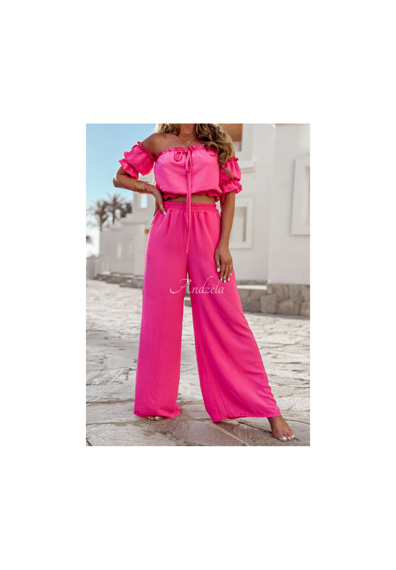 Set Spanish blouse and wide leg pants Sublime Waves pink