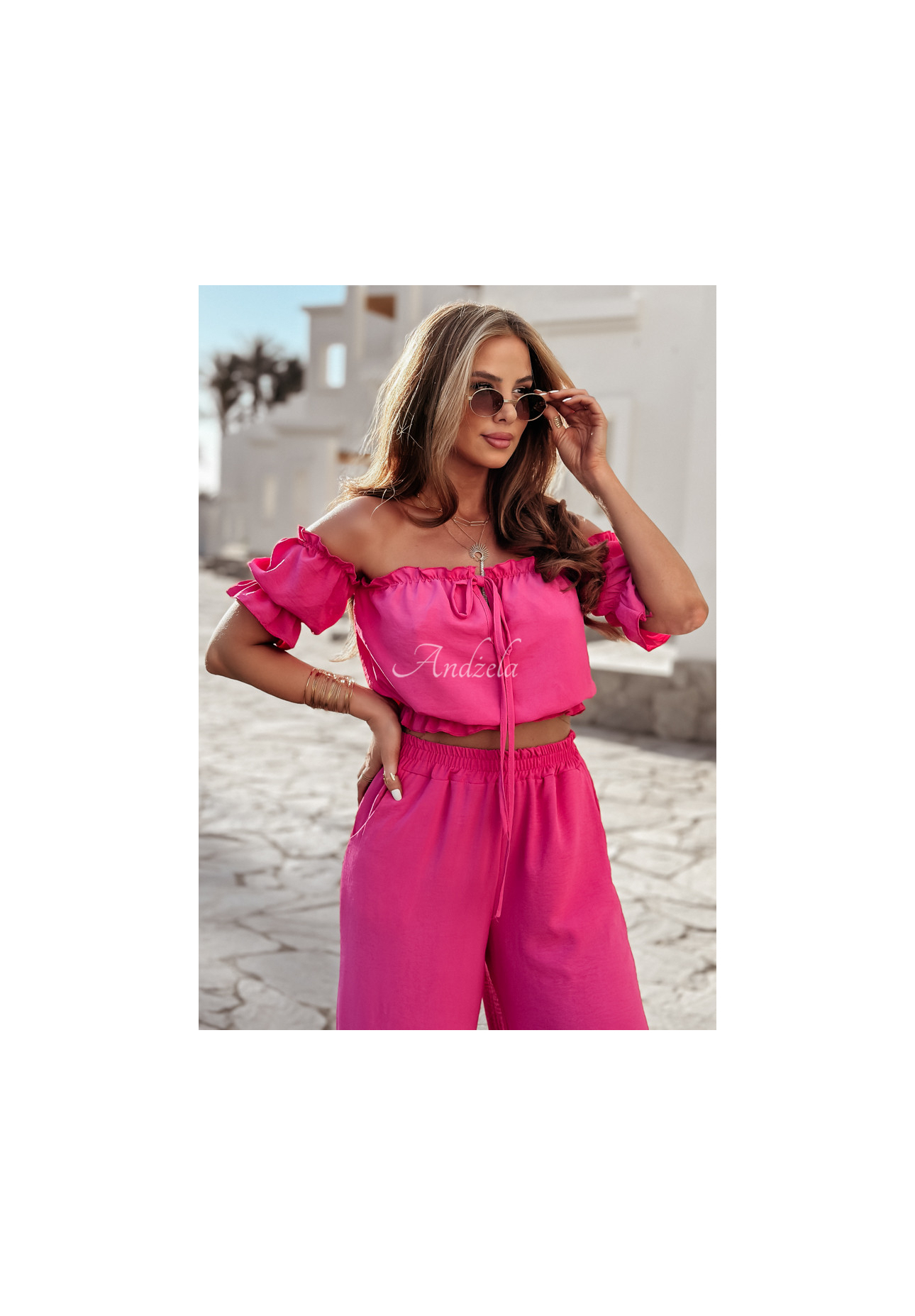 Set Spanish blouse and wide leg pants Sublime Waves pink