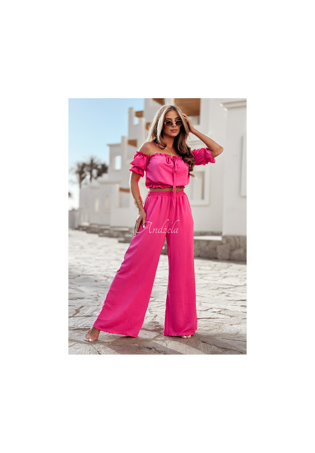 Set Spanish blouse and wide leg pants Sublime Waves pink