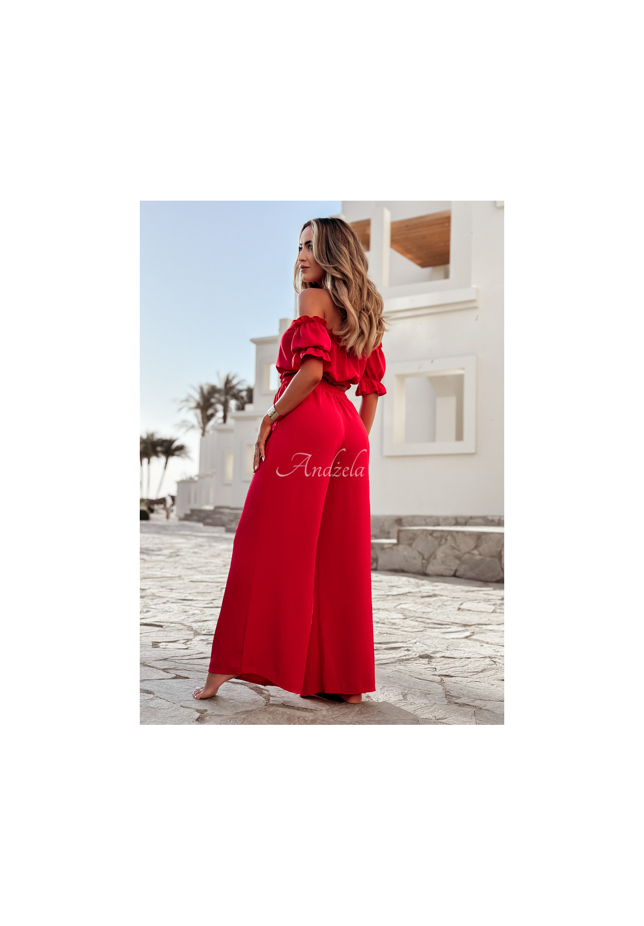 Set of Spanish blouse and wide leg pants Sublime Waves red