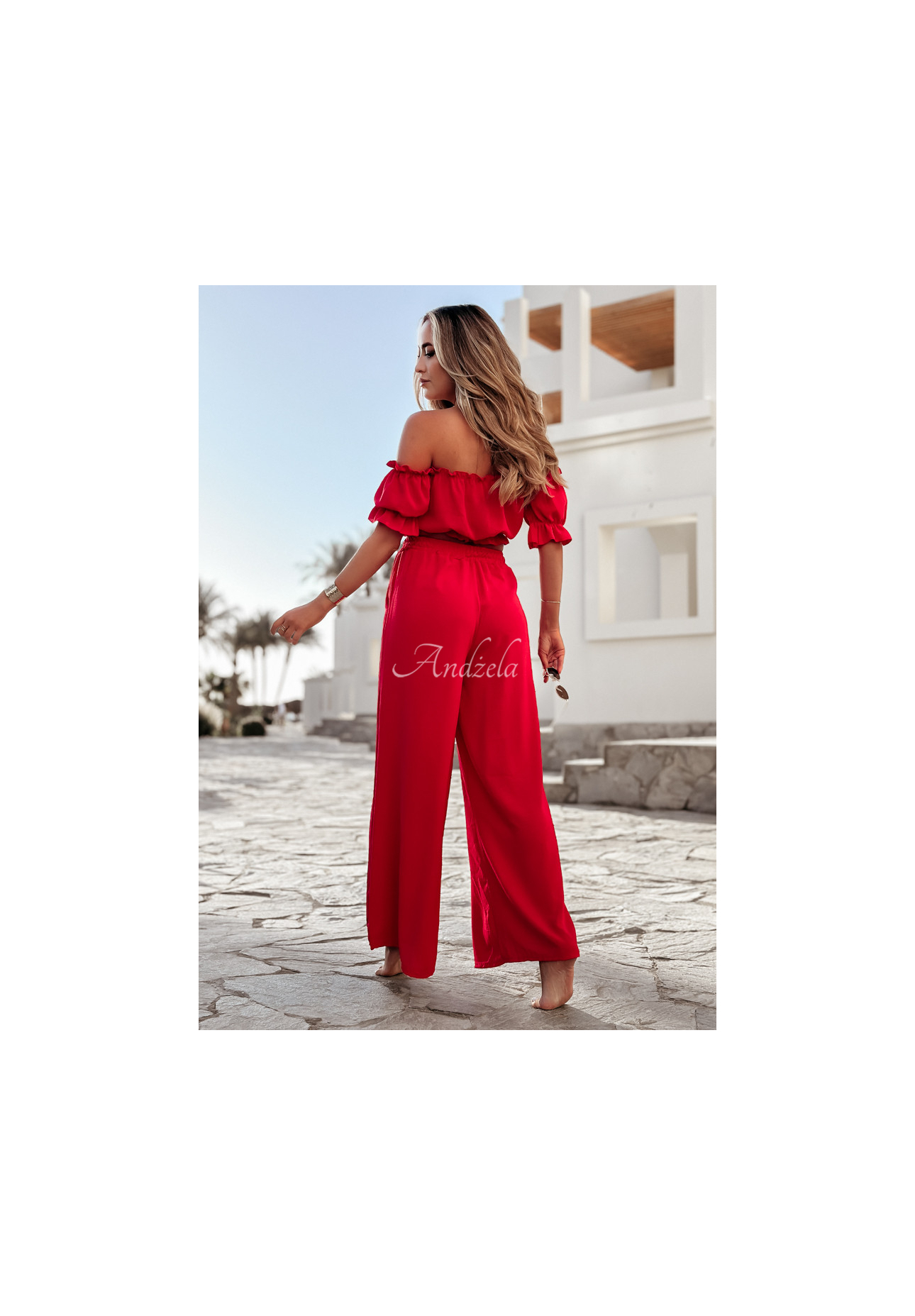 Set of Spanish blouse and wide leg pants Sublime Waves red