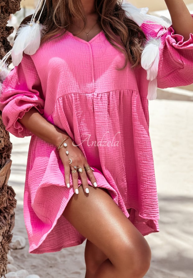 Muślinowa sukienka z dekoltem Seashore Oasis różowa