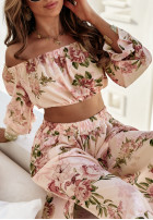 Długi kwiecisty kombinezon wide leg Azalea Avenue beżowy