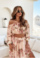 Długi kwiecisty kombinezon wide leg Azalea Avenue beżowy