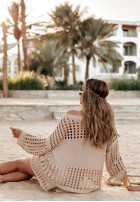 Dzianinowy komplet sweter i krótkie spodenki boho Sunrise Palm beżowy