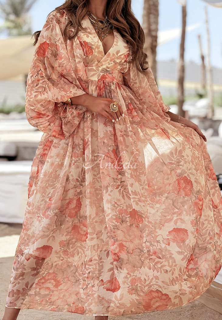 Floral Garden Peach Long Tank Dress main image 0