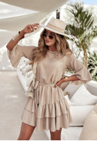 Linen dress with ruffles and belt Haiki beige