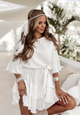 Linen dress with ruffles and belt Haiki white