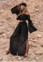 Komplet bluzka hiszpanka i spodnie wide leg Pyramid Delights czarny