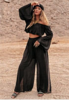 Komplet bluzka hiszpanka i spodnie wide leg Pyramid Delights czarny