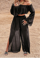 Komplet bluzka hiszpanka i spodnie wide leg Pyramid Delights czarny