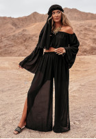 Komplet bluzka hiszpanka i spodnie wide leg Pyramid Delights czarny