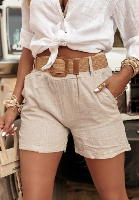 Linen short shorts with belt Take A Trip beige
