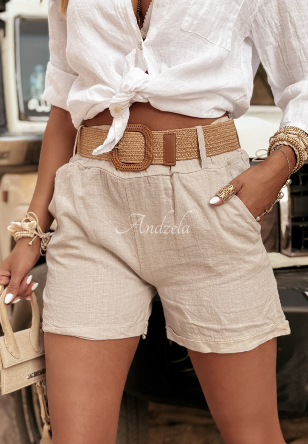 Linen short shorts with belt Take A Trip beige