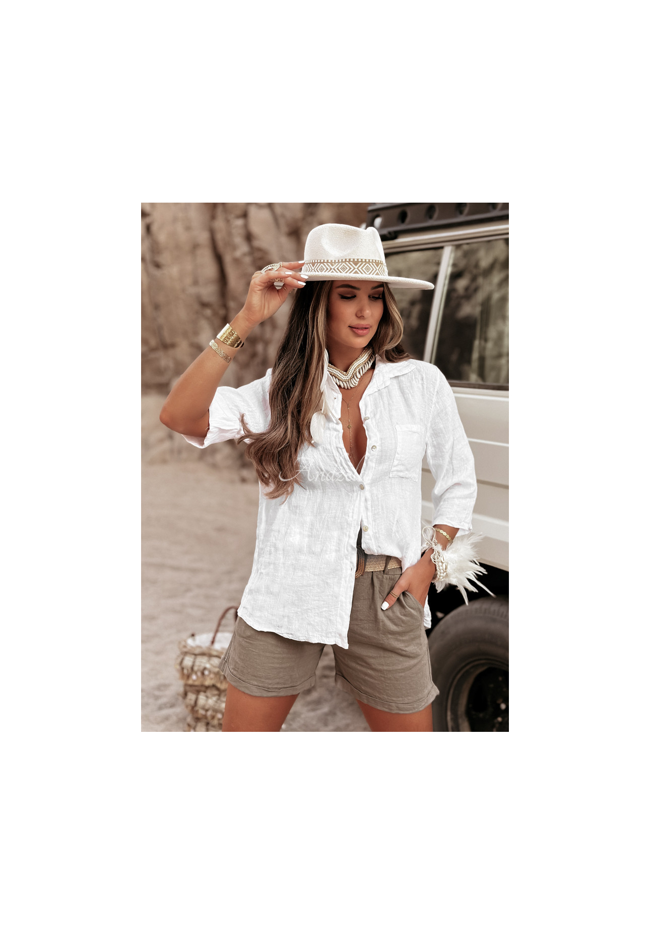 Linen shirt with pocket Take A Trip ecru