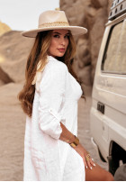 Koszulowa sukienka z kieszenią Palm Tree biała