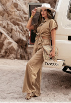 Making Memories camel linen shirt and pants set