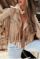 Kurtka z imitacji zamszu z frędzlami Big City Events beżowa