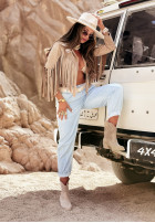 Kurtka z imitacji zamszu z frędzlami Big City Events beżowa