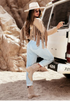 Kurtka z imitacji zamszu z frędzlami Big City Events beżowa