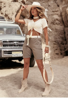 Jeansowe szorty z paskiem Loco Moco mokka